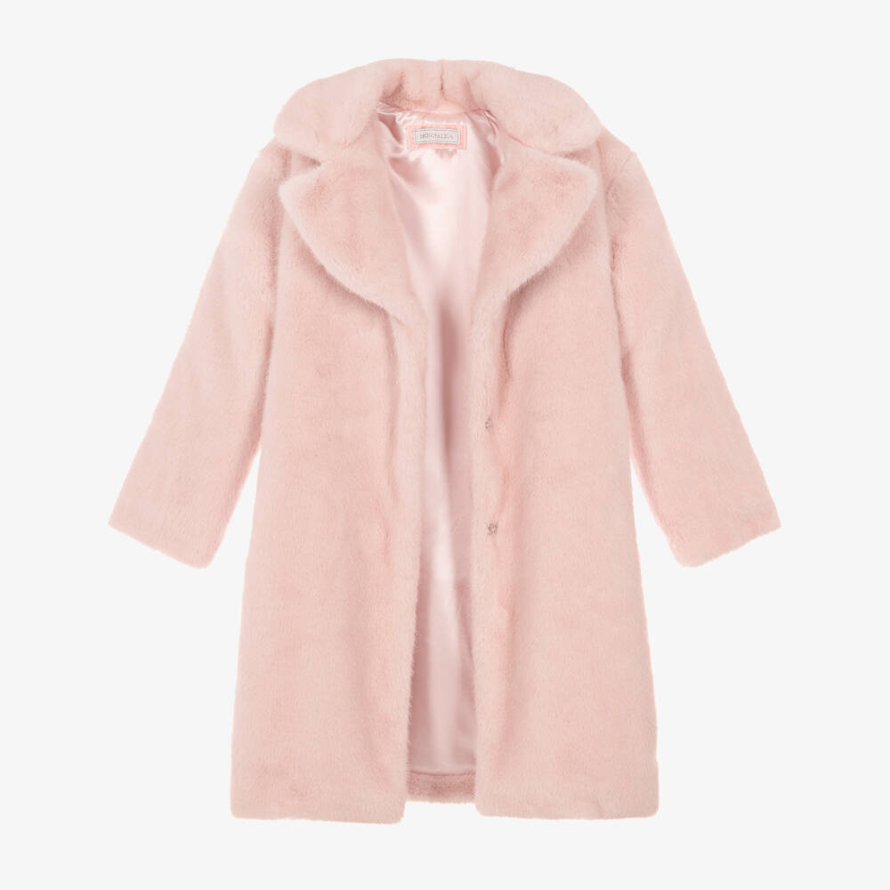Monnalisa-Girls Light Pink Faux Fur Coat | Childrensalon