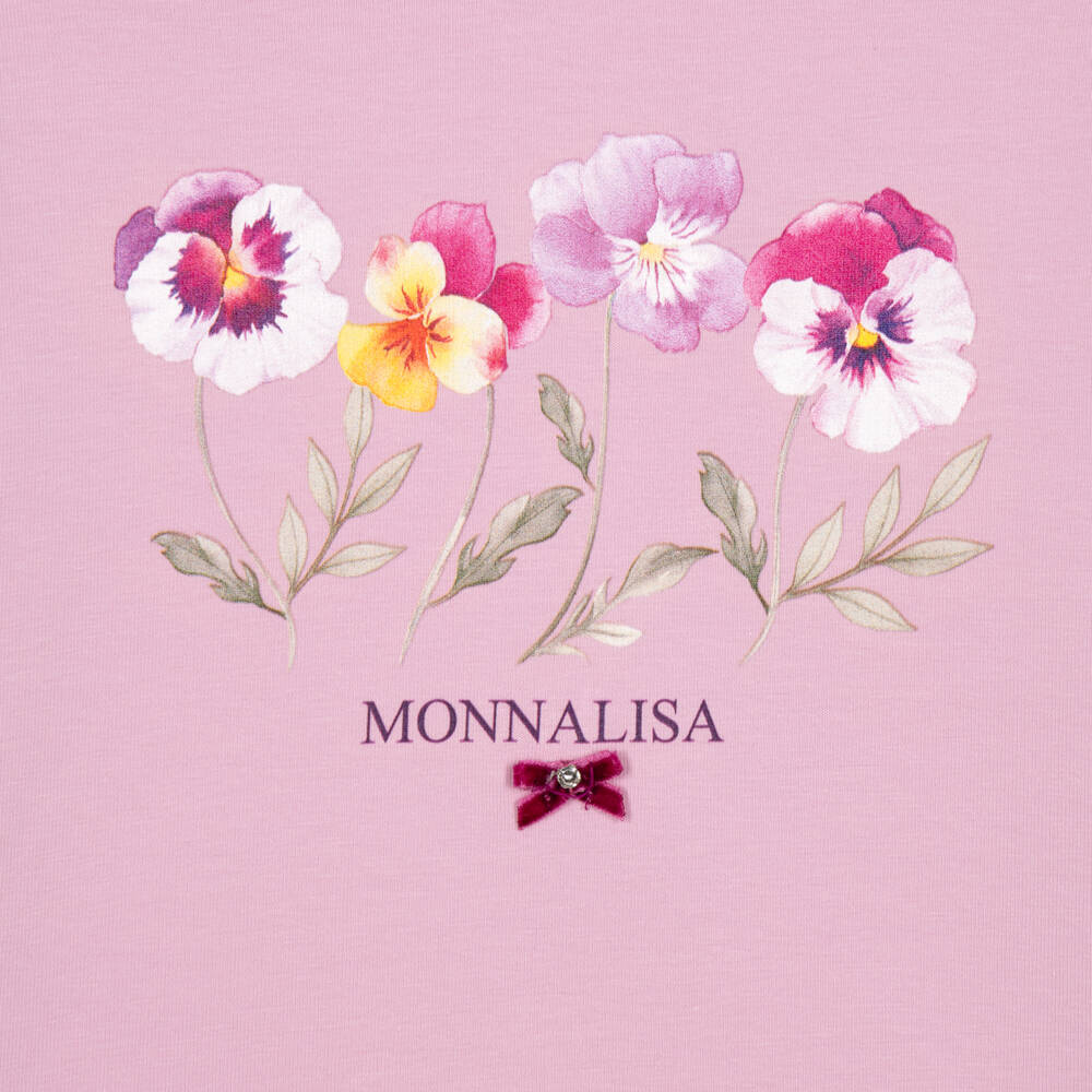Monnalisa-Girls Lilac Cotton Top with Pansy Motif | Childrensalon