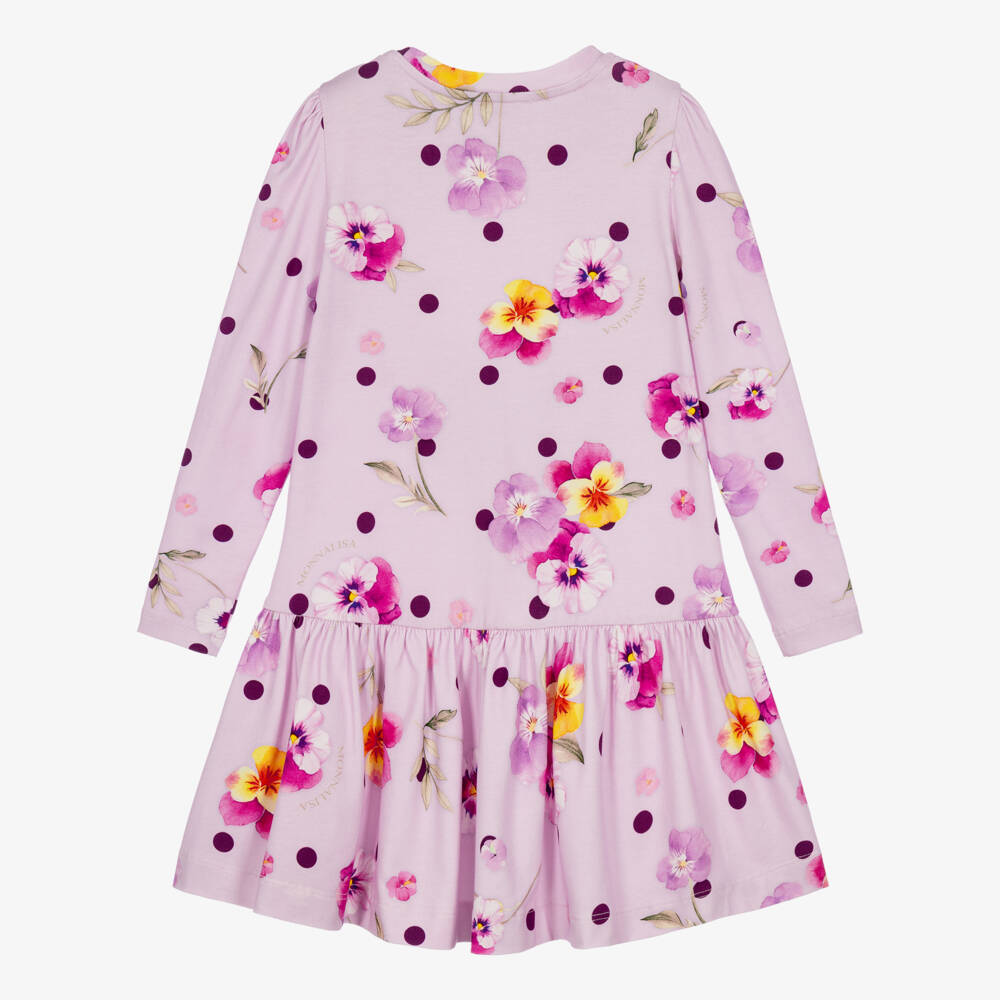 Monnalisa-Girls Lilac Pansy Print Cotton Jersey Dress | Childrensalon