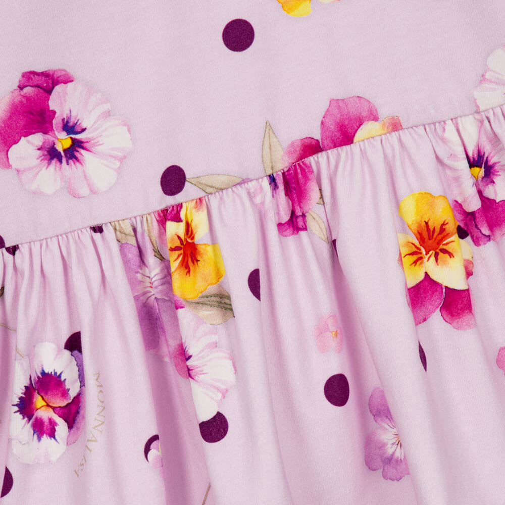 Monnalisa-Girls Lilac Pansy Print Cotton Jersey Dress | Childrensalon