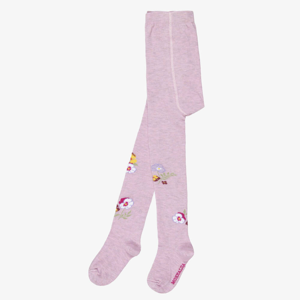 Monnalisa-Girls Lilac Pink Tights with Flower Motifs | Childrensalon