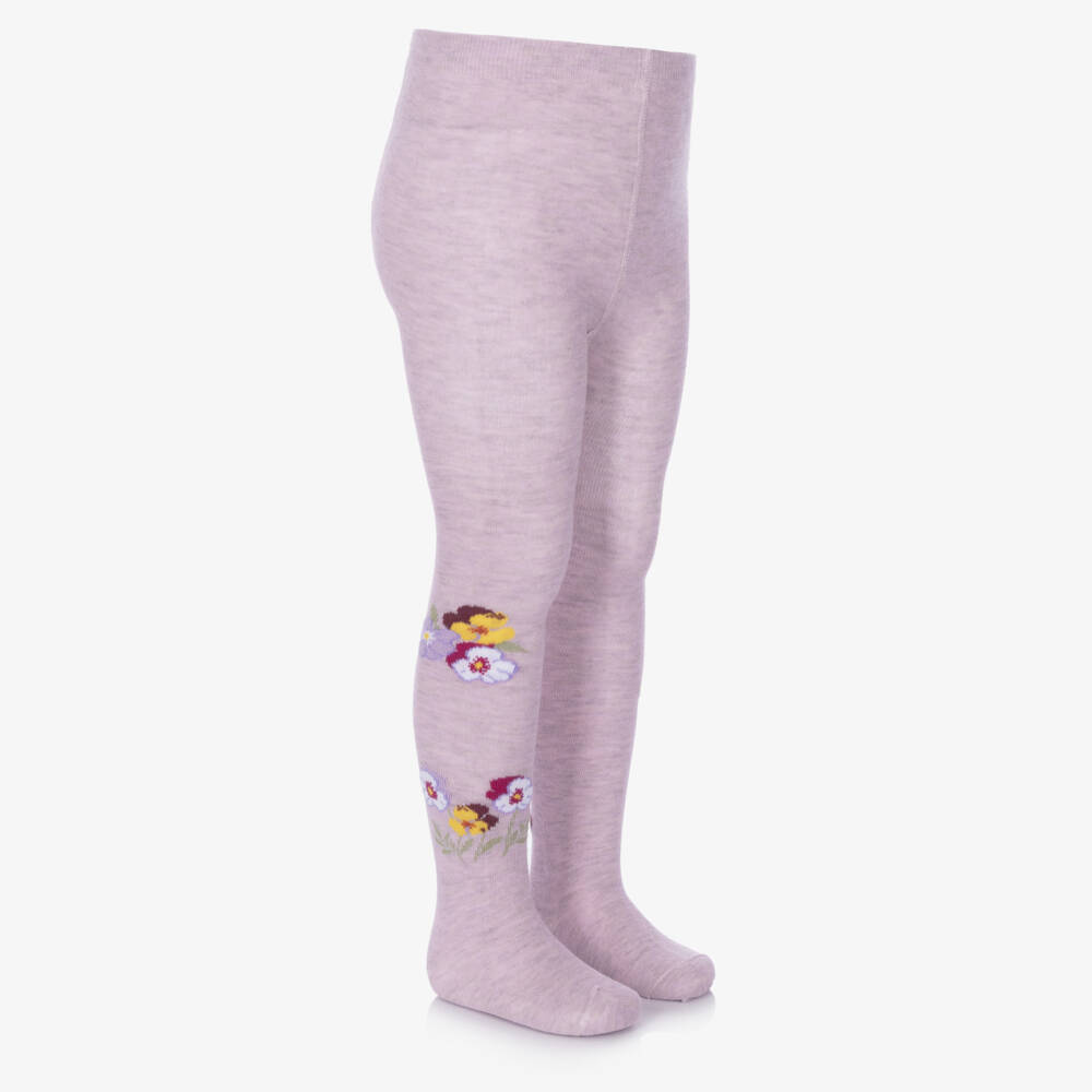 Monnalisa-Girls Lilac Pink Tights with Flower Motifs | Childrensalon