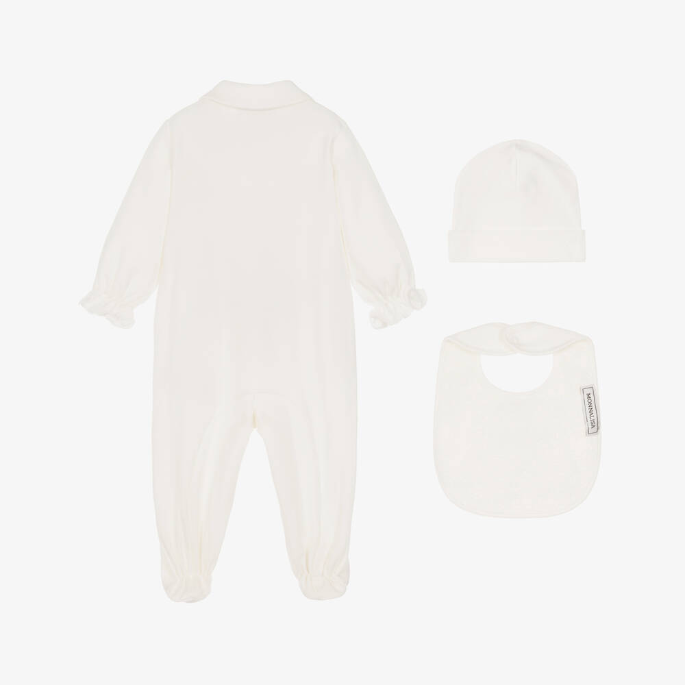 Monnalisa-Girls lvory Cotton Babysuit Set with Carousel Print | Childrensalon