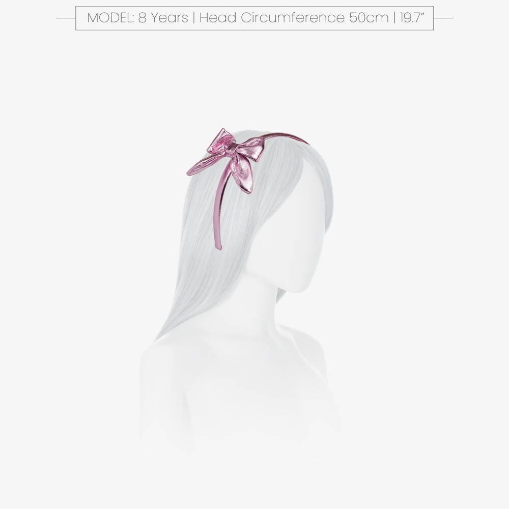 Monnalisa-Girls Metallic Pink Faux Leather Bow Hairband | Childrensalon
