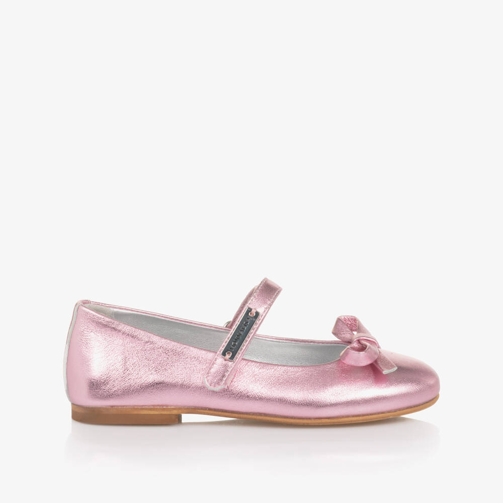 Monnalisa-Girls Metallic Pink Leather Ballerina Pumps | Childrensalon