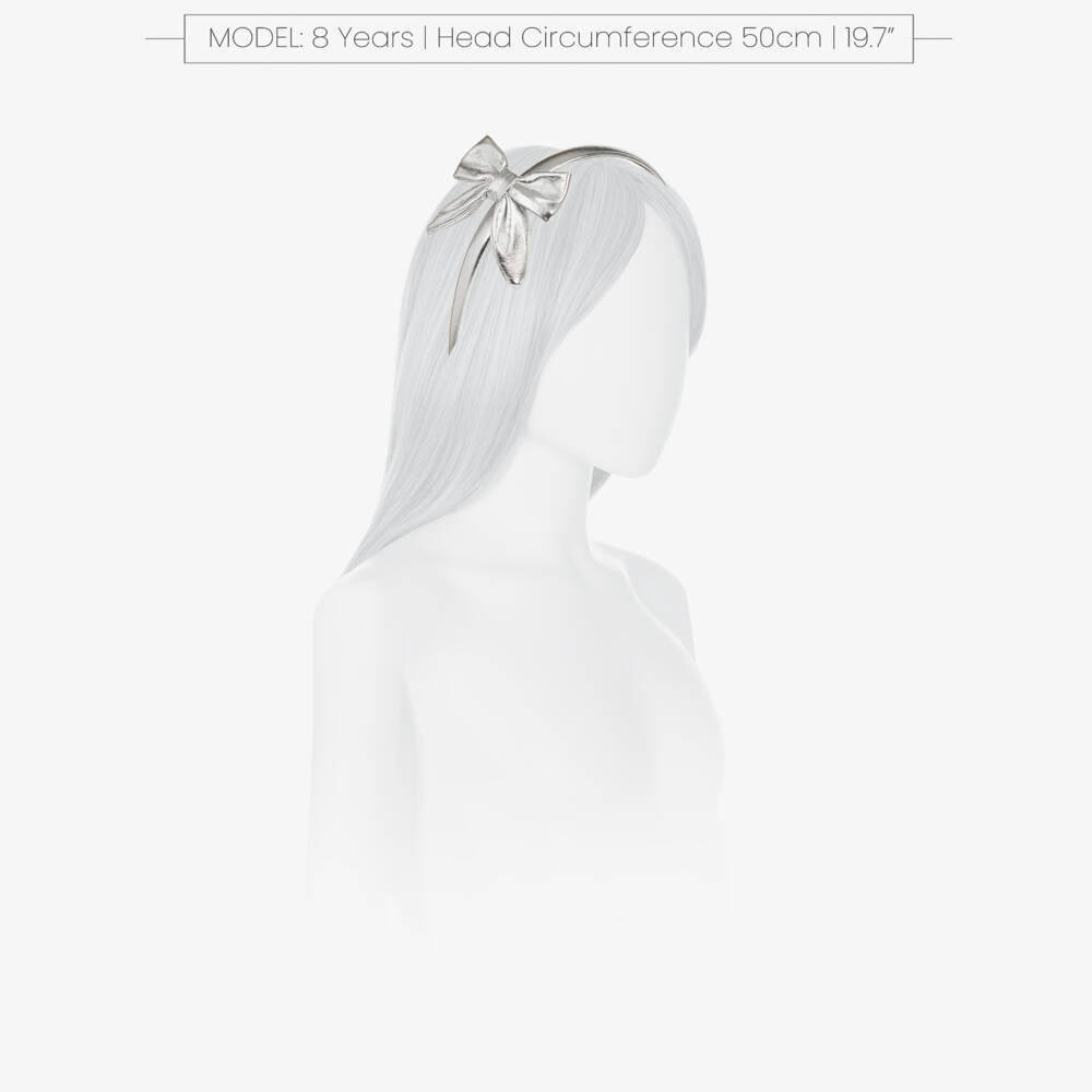 Monnalisa-Girls Metallic Silver Faux Leather Bow Hairband | Childrensalon