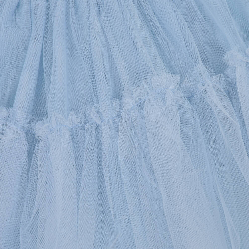 Monnalisa-Girls Muted Blue Tulle Skirt with Cotton Lining | Childrensalon
