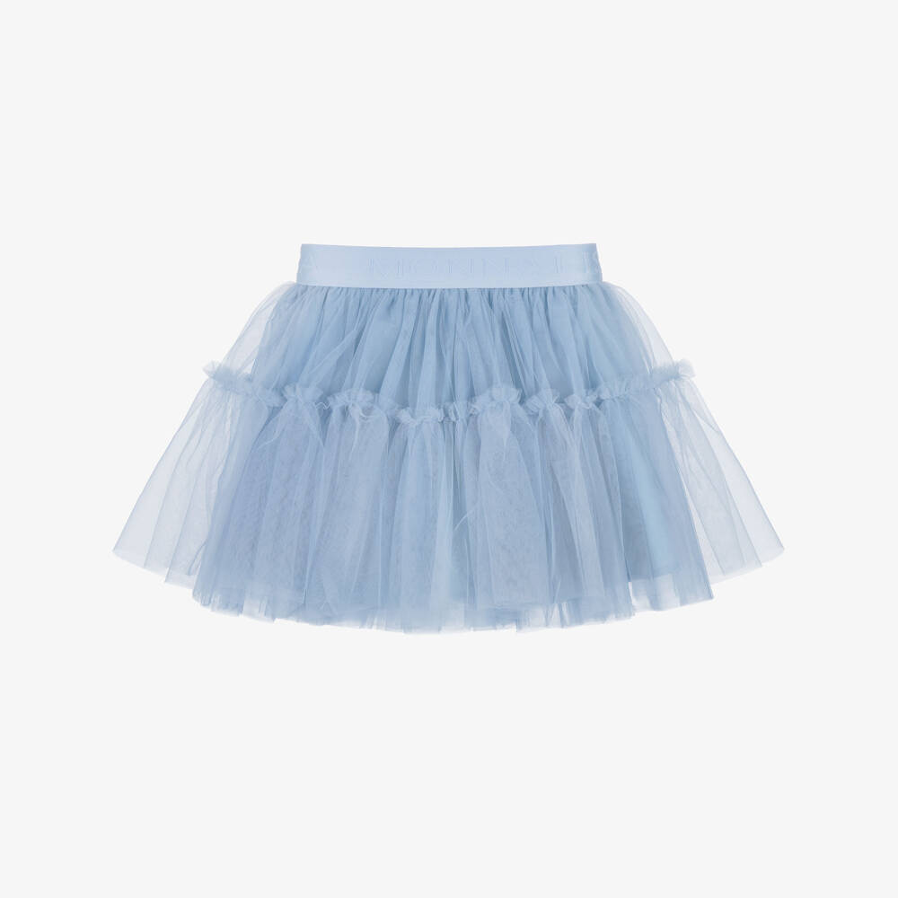 Monnalisa-Girls Muted Blue Tulle Skirt with Cotton Lining | Childrensalon