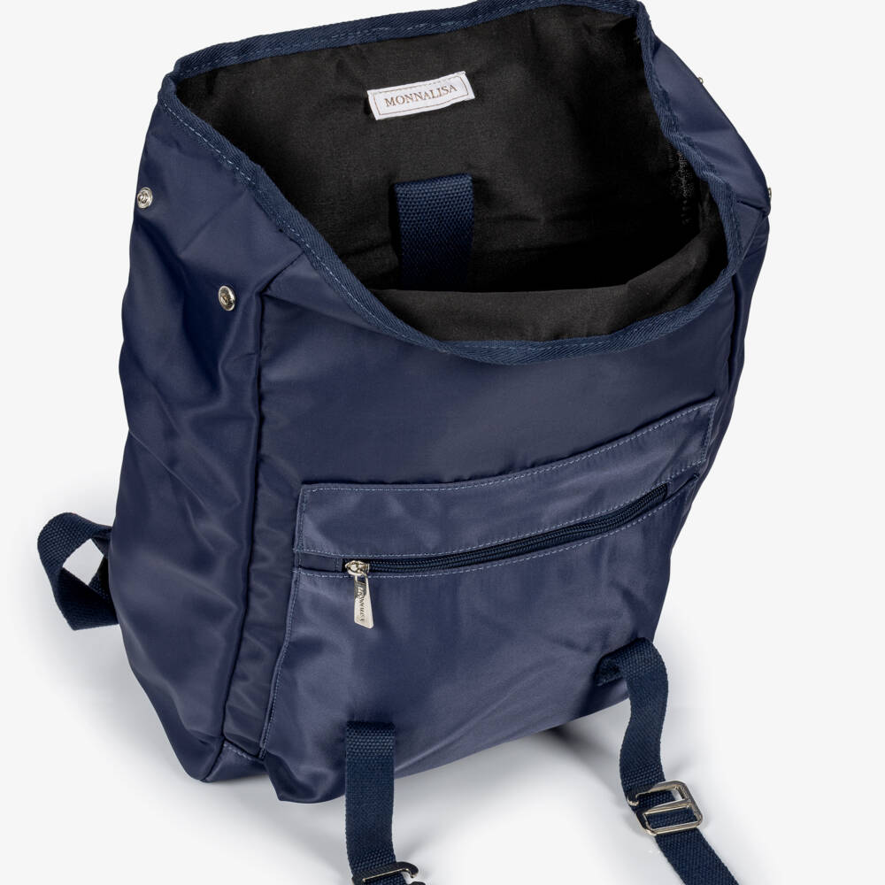 Monnalisa-Girls Navy Blue Backpack with Silver Hearts (42cm) | Childrensalon