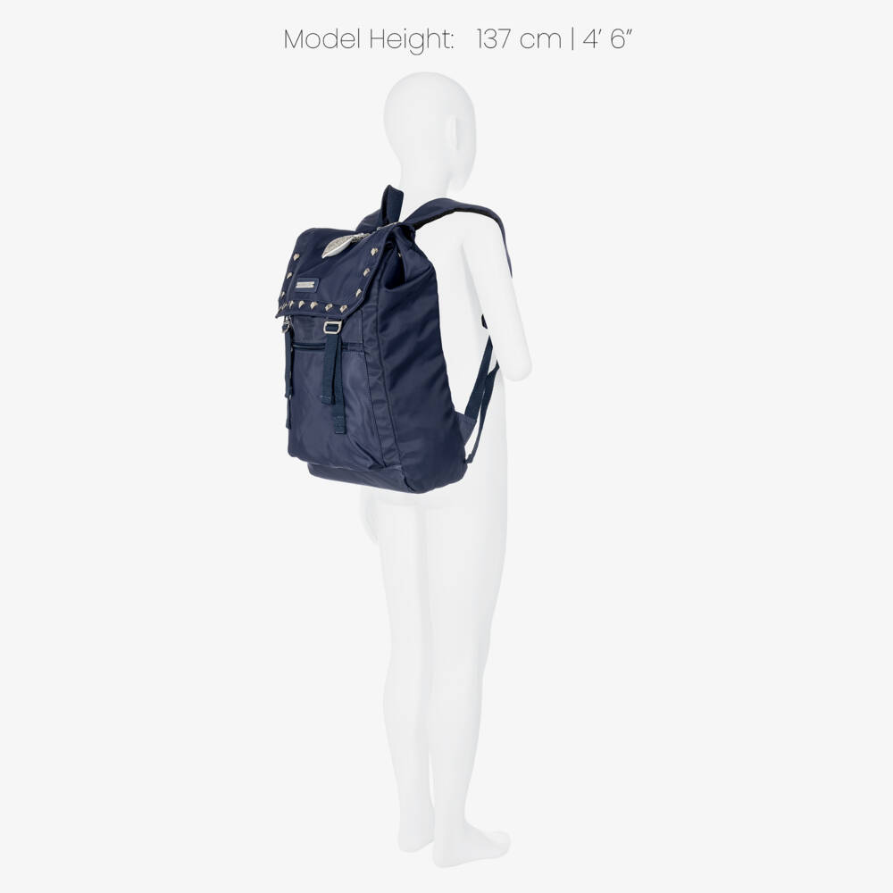 Monnalisa-Girls Navy Blue Backpack with Silver Hearts (42cm) | Childrensalon