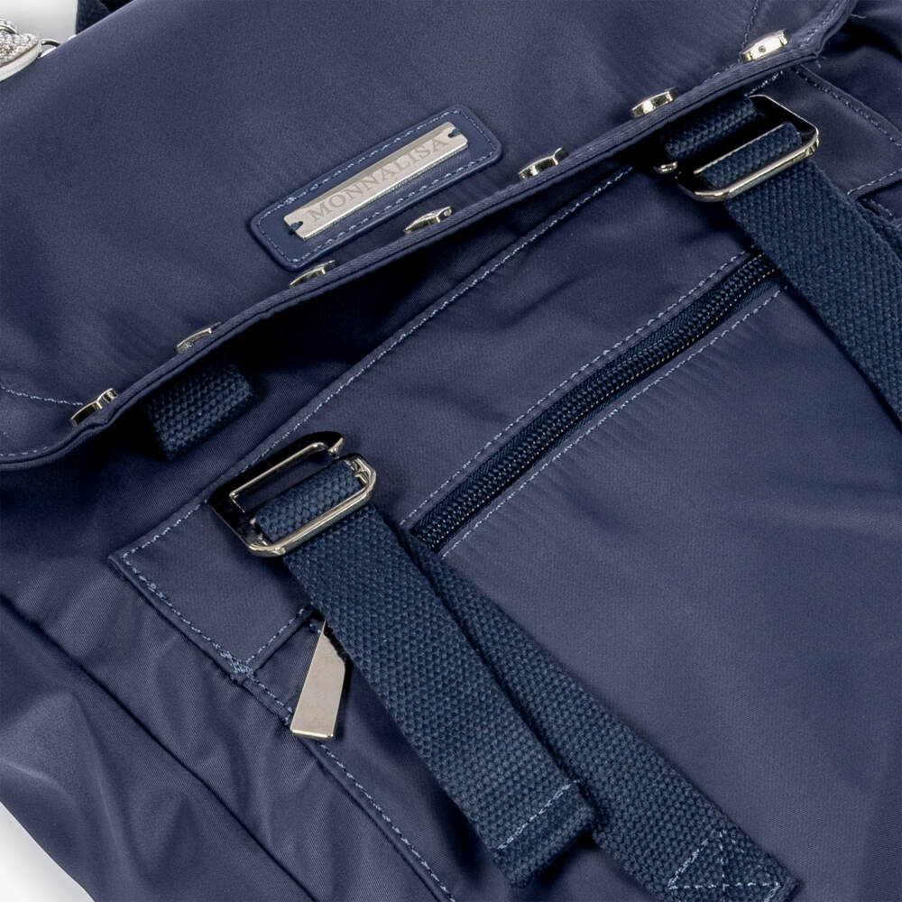 Monnalisa-Girls Navy Blue Backpack with Silver Hearts (42cm) | Childrensalon