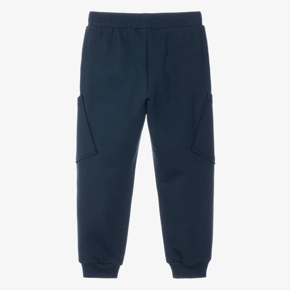 Monnalisa-Girls Navy Blue Cotton Joggers with Patch Pockets | Childrensalon
