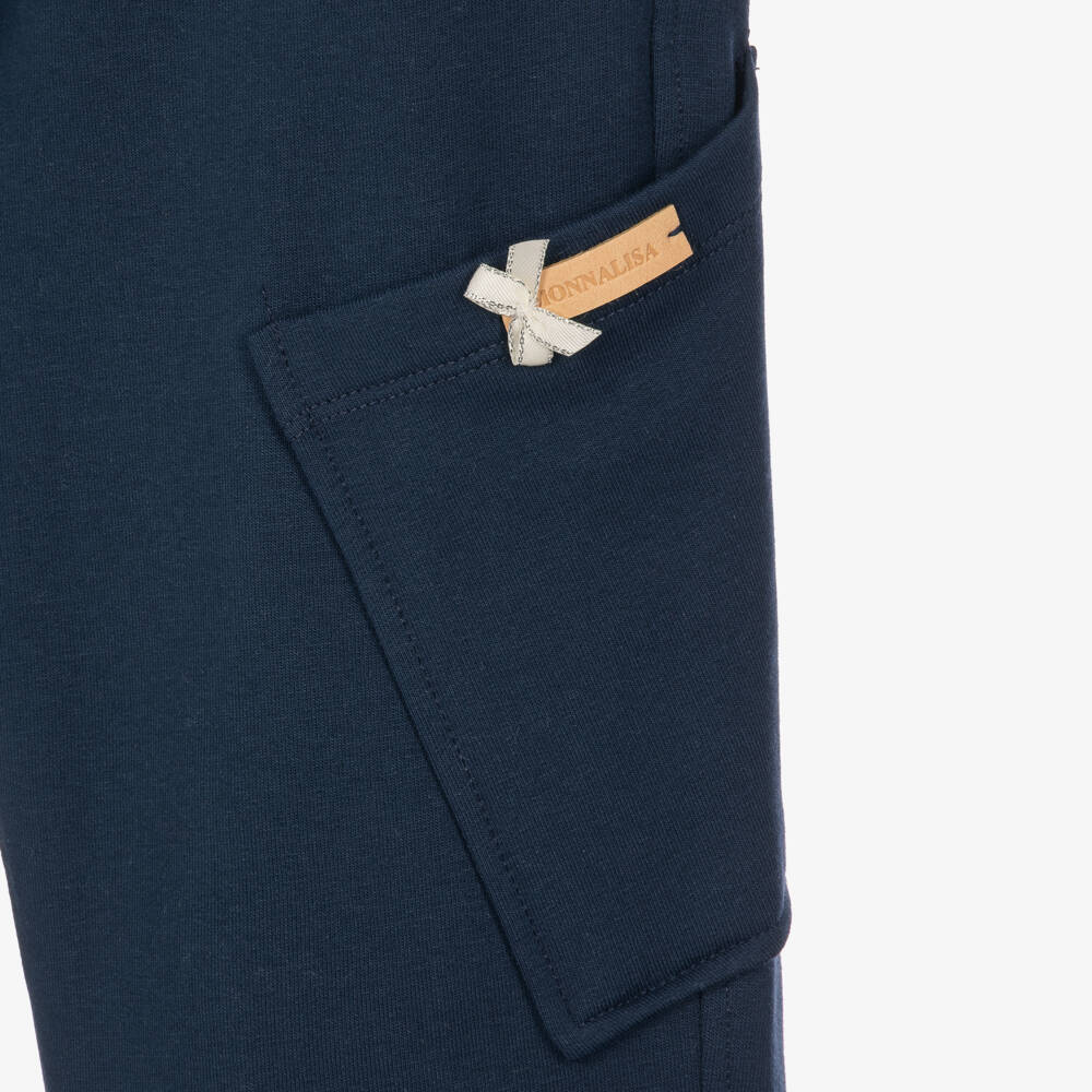 Monnalisa-Girls Navy Blue Cotton Joggers with Patch Pockets | Childrensalon