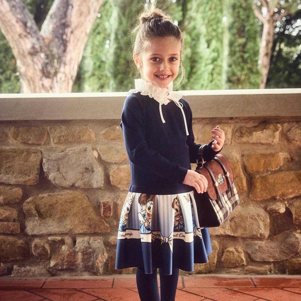 Monnalisa-Girls Navy Blue Disney Dress with Daisy Duck | Childrensalon