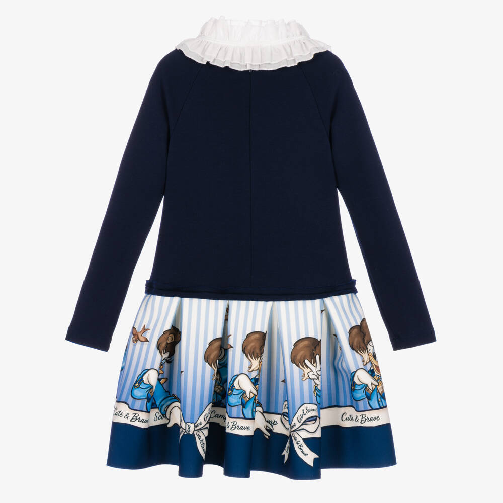 Monnalisa-Girls Navy Blue Disney Dress with Daisy Duck | Childrensalon