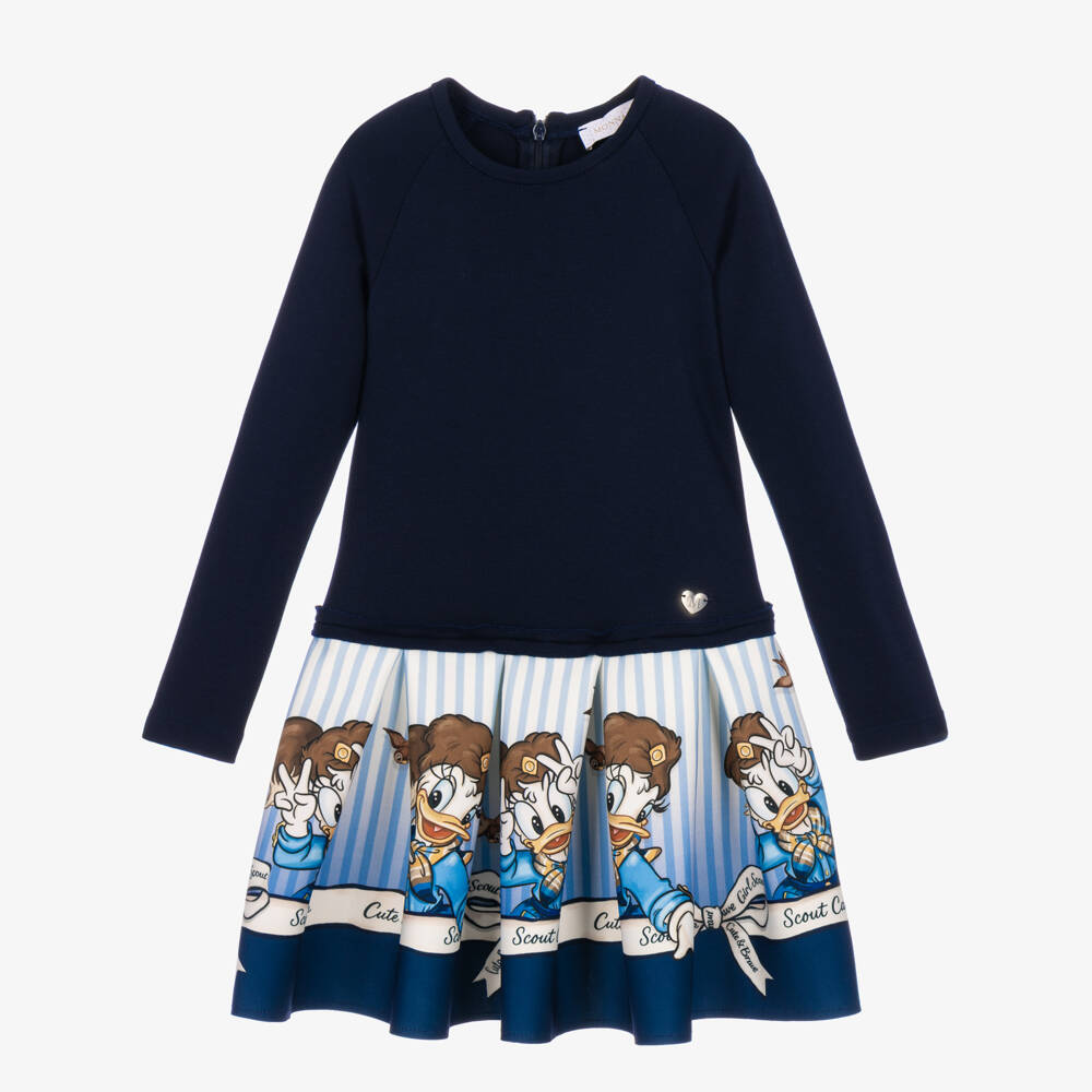 Monnalisa-Girls Navy Blue Disney Dress with Daisy Duck | Childrensalon