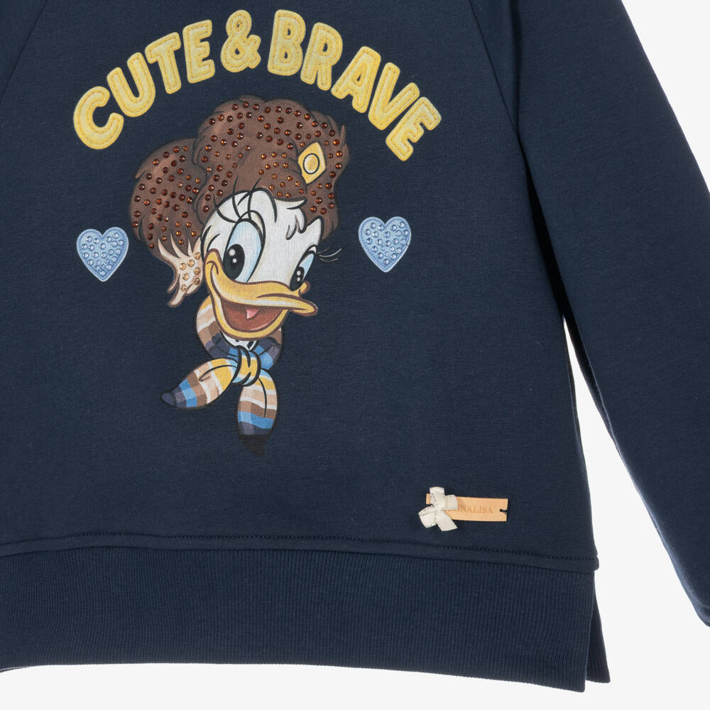 Monnalisa-Girls Navy Blue Disney Hoodie with Daisy Duck | Childrensalon