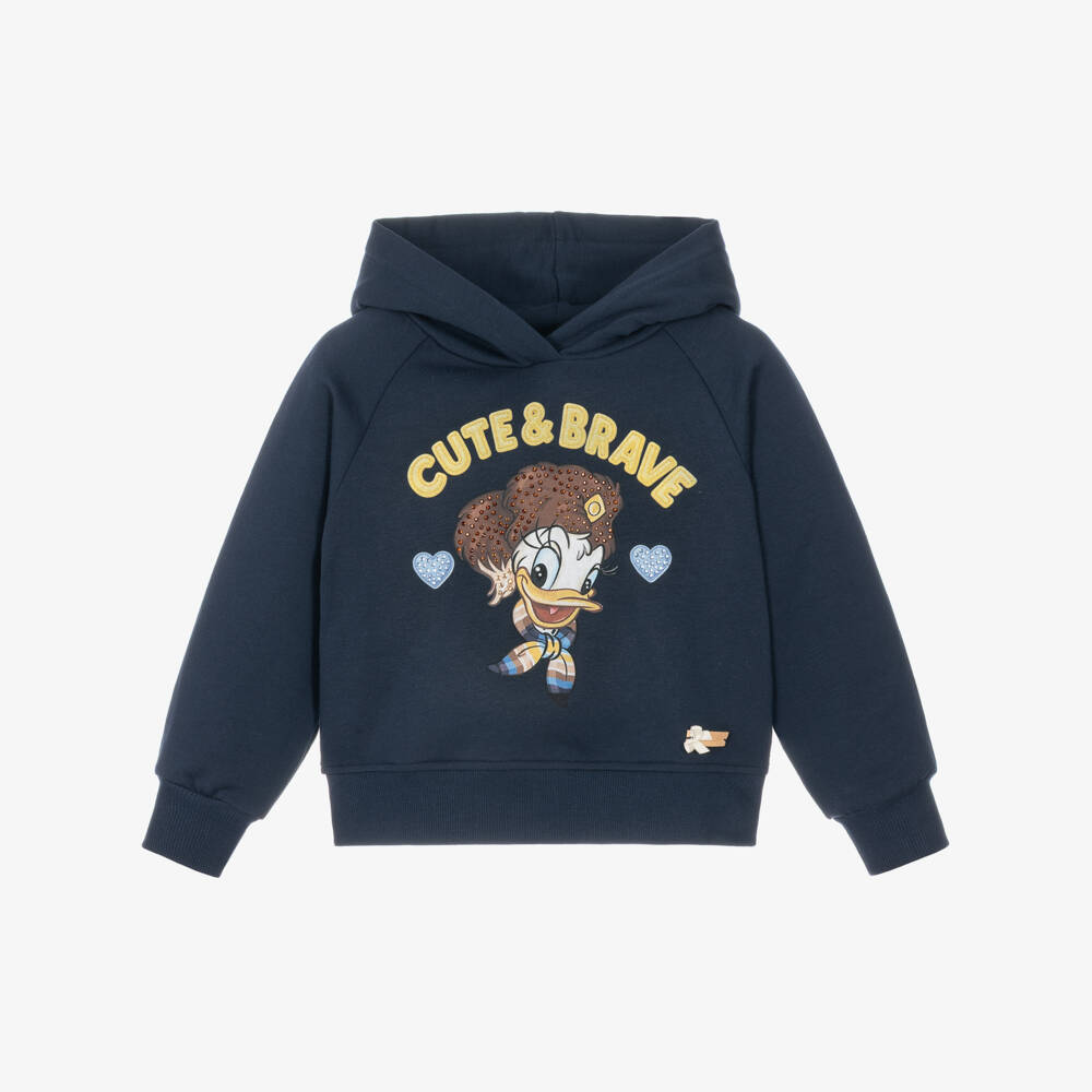 Monnalisa-Girls Navy Blue Disney Hoodie with Daisy Duck | Childrensalon