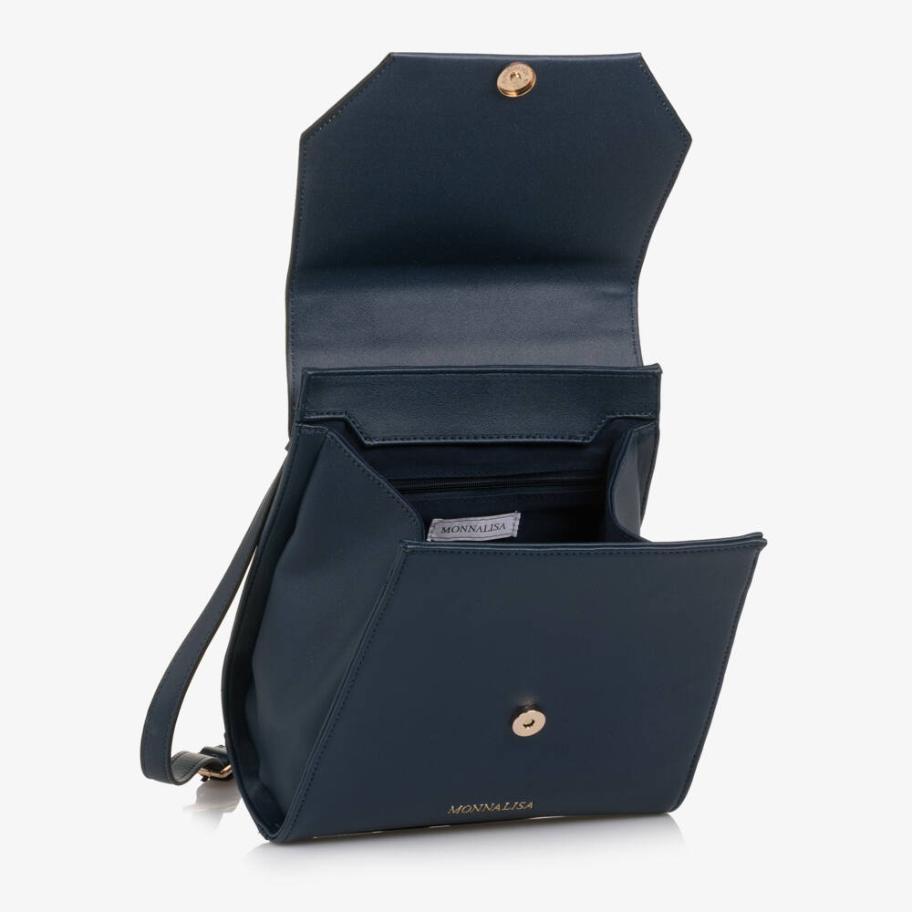 Monnalisa-Girls Navy Blue Faux Leather Mickey & Minnie Backpack (25cm) | Childrensalon