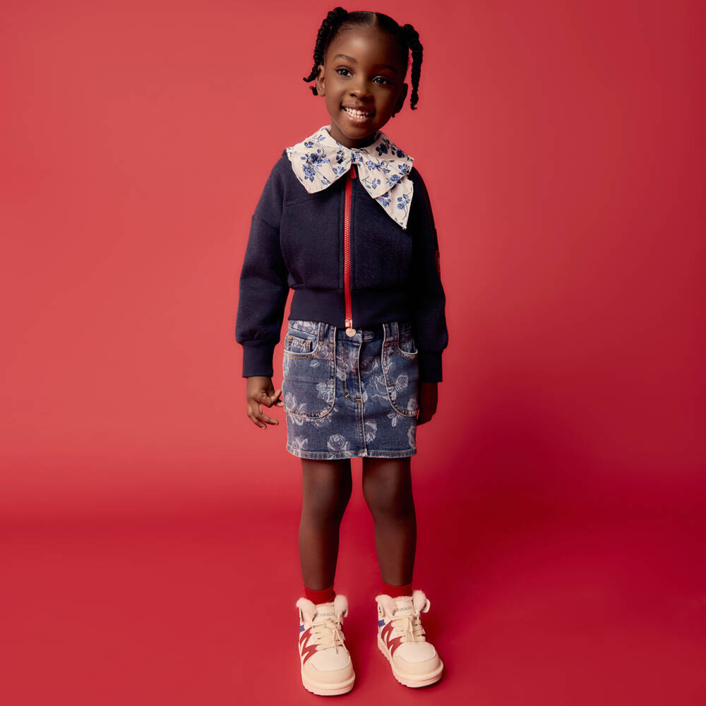 Monnalisa-توب بسحاب قطن لون أحمر وكحلي للبنات | Childrensalon