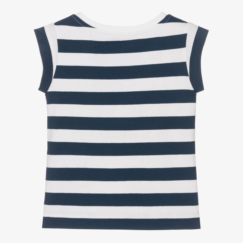 Monnalisa-Girls Navy Blue & White Stripe Hello Kitty T-Shirt | Childrensalon