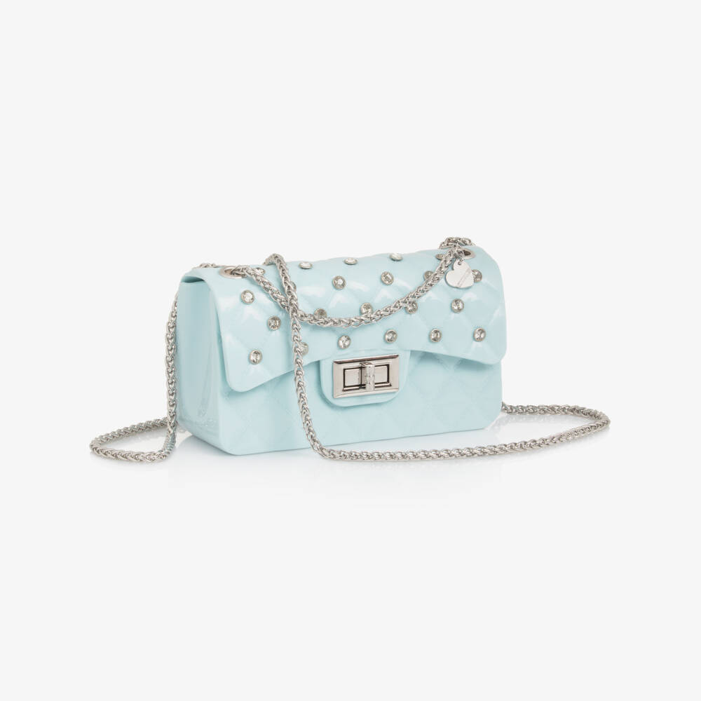 Monnalisa-Girls Pale Blue Studded Shoulder Bag (17cm) | Childrensalon