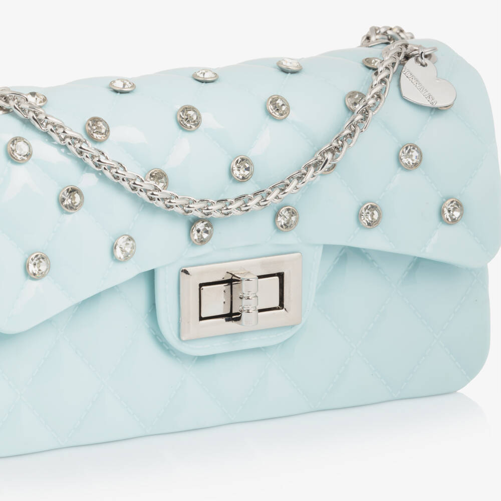 Monnalisa-Girls Pale Blue Studded Shoulder Bag (17cm) | Childrensalon