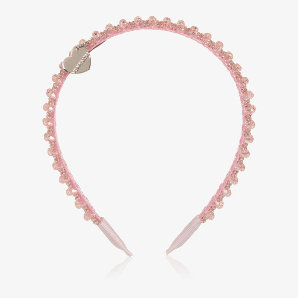 Monnalisa-Girls Pale Pink Bead Embellished Hairband | Childrensalon