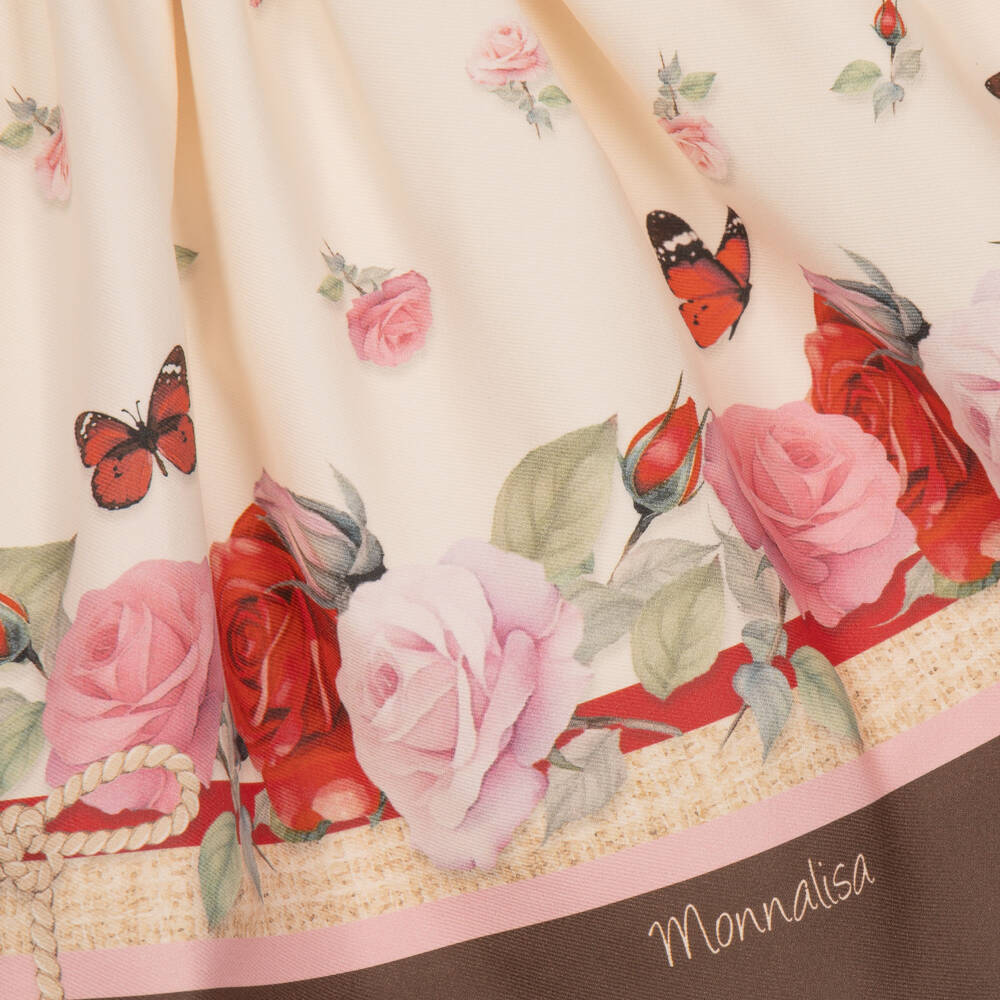 Monnalisa-Girls Pale Pink & Brown Skirt with Rose Print | Childrensalon