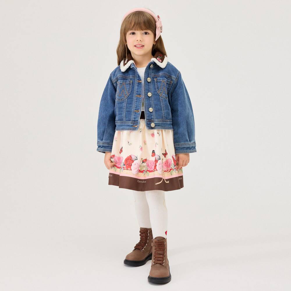 Monnalisa-Girls Pale Pink & Brown Skirt with Rose Print | Childrensalon