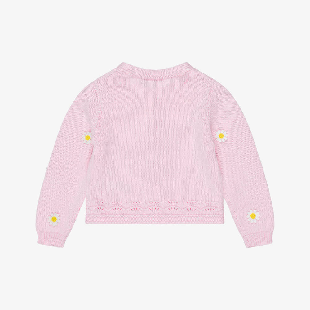 Monnalisa-Girls Pale Pink Cardigan with Daisy Appliqués | Childrensalon