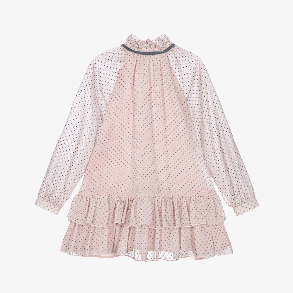 Monnalisa-Girls Pale Pink Chiffon Polka Dot Dress | Childrensalon