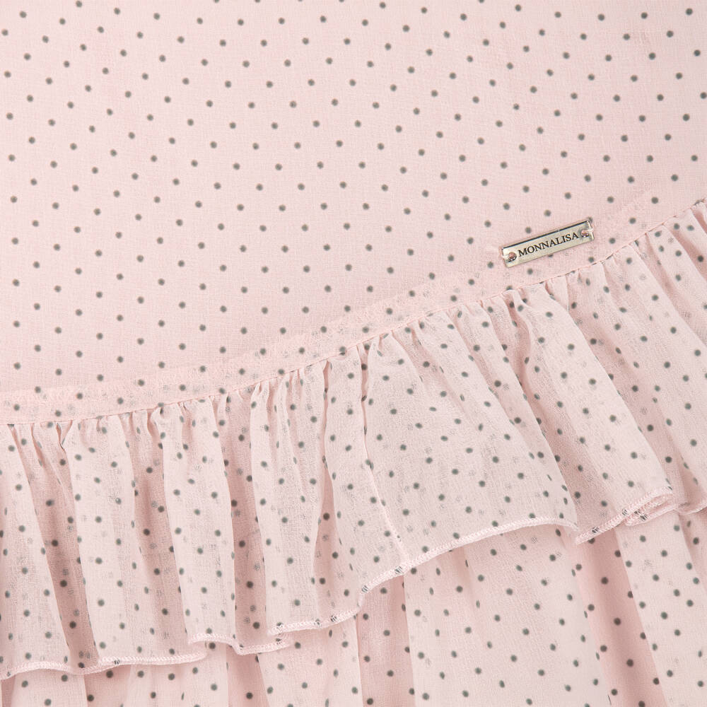 Monnalisa-Girls Pale Pink Chiffon Polka Dot Dress | Childrensalon