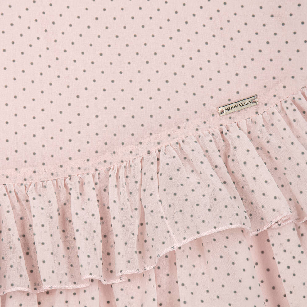 Monnalisa-Girls Pale Pink Chiffon Polka Dot Dress | Childrensalon