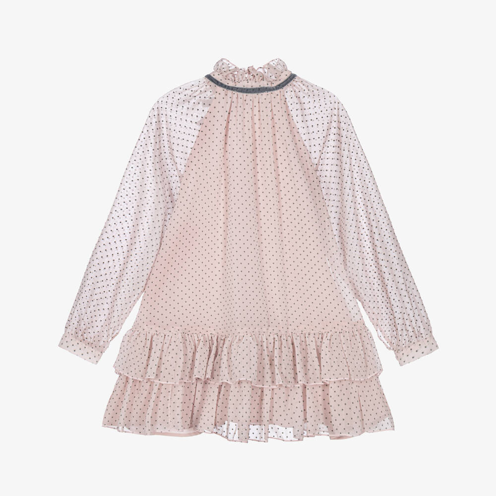 Monnalisa-Girls Pale Pink Chiffon Polka Dot Dress | Childrensalon