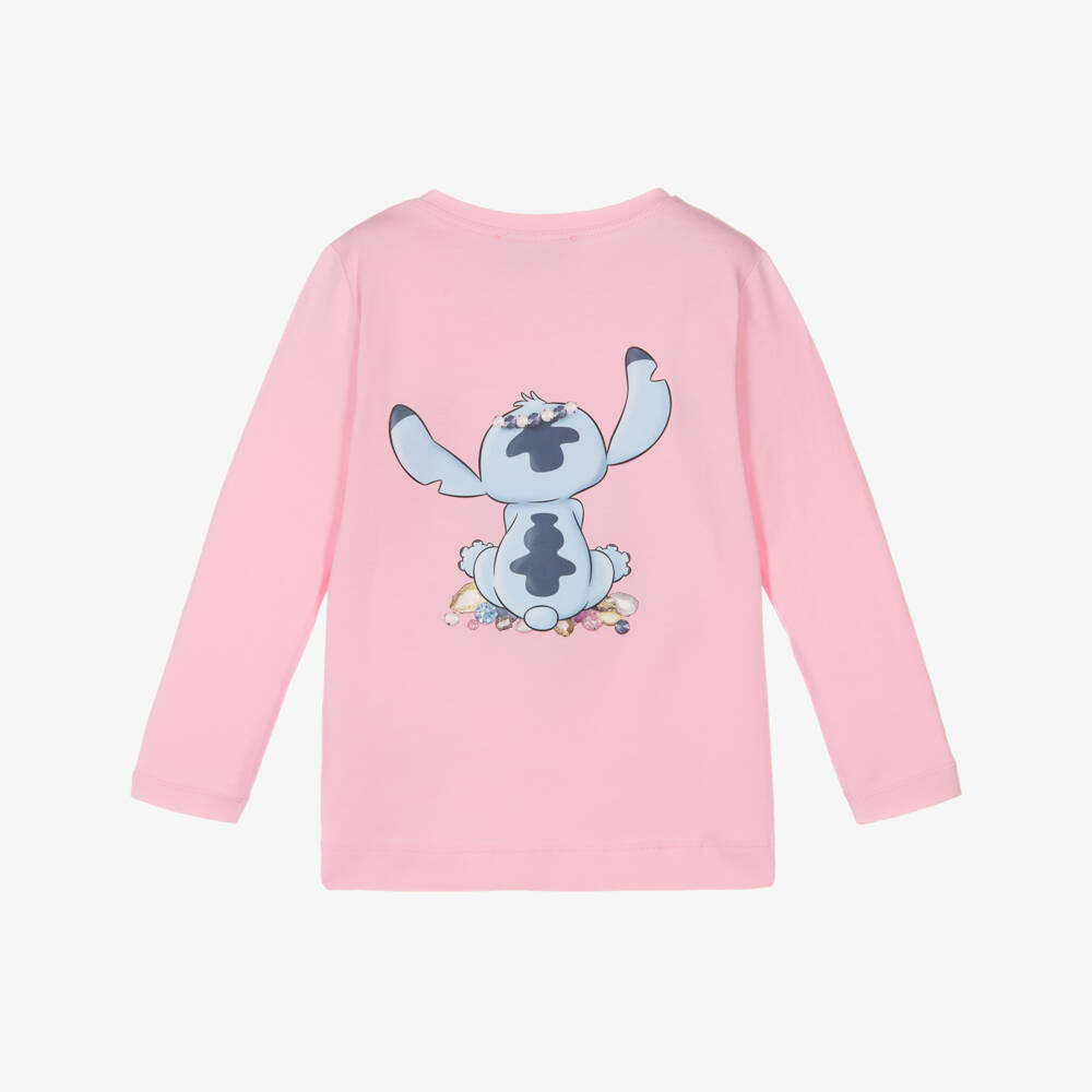 Monnalisa-Girls Pale Pink Cotton Disney Stitch Print Top | Childrensalon