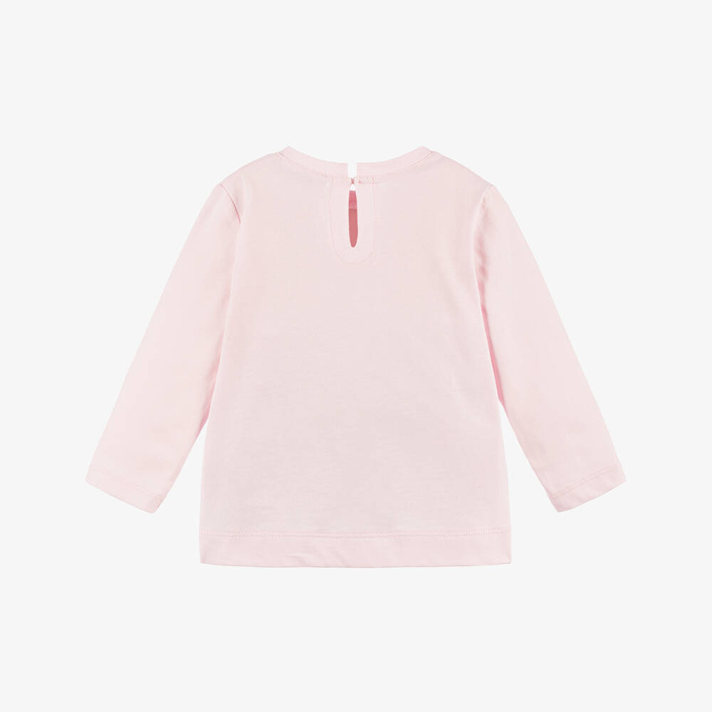 Monnalisa-Girls Pale Pink Cotton Top with Frilly Tulle Bow Appliqué | Childrensalon