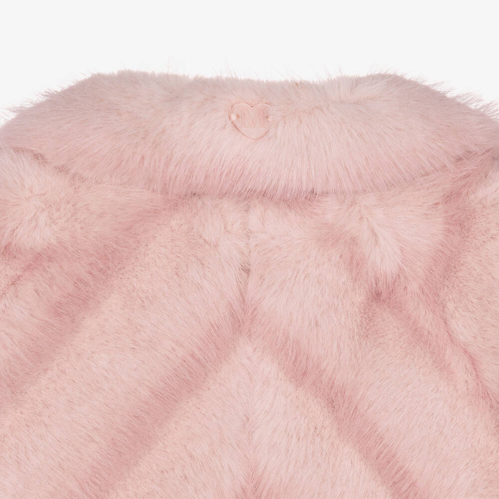 Monnalisa-Girls Pale Pink Faux Fur Coat | Childrensalon