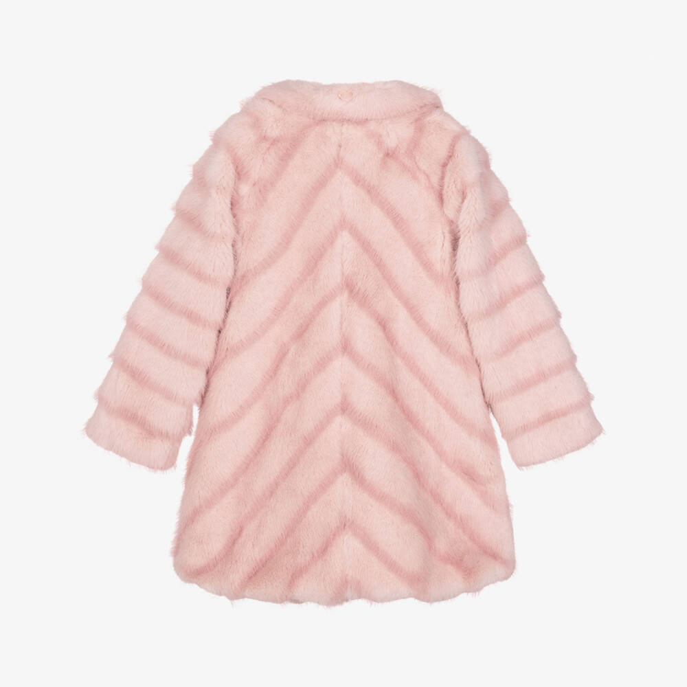 Monnalisa-Girls Pale Pink Faux Fur Coat | Childrensalon