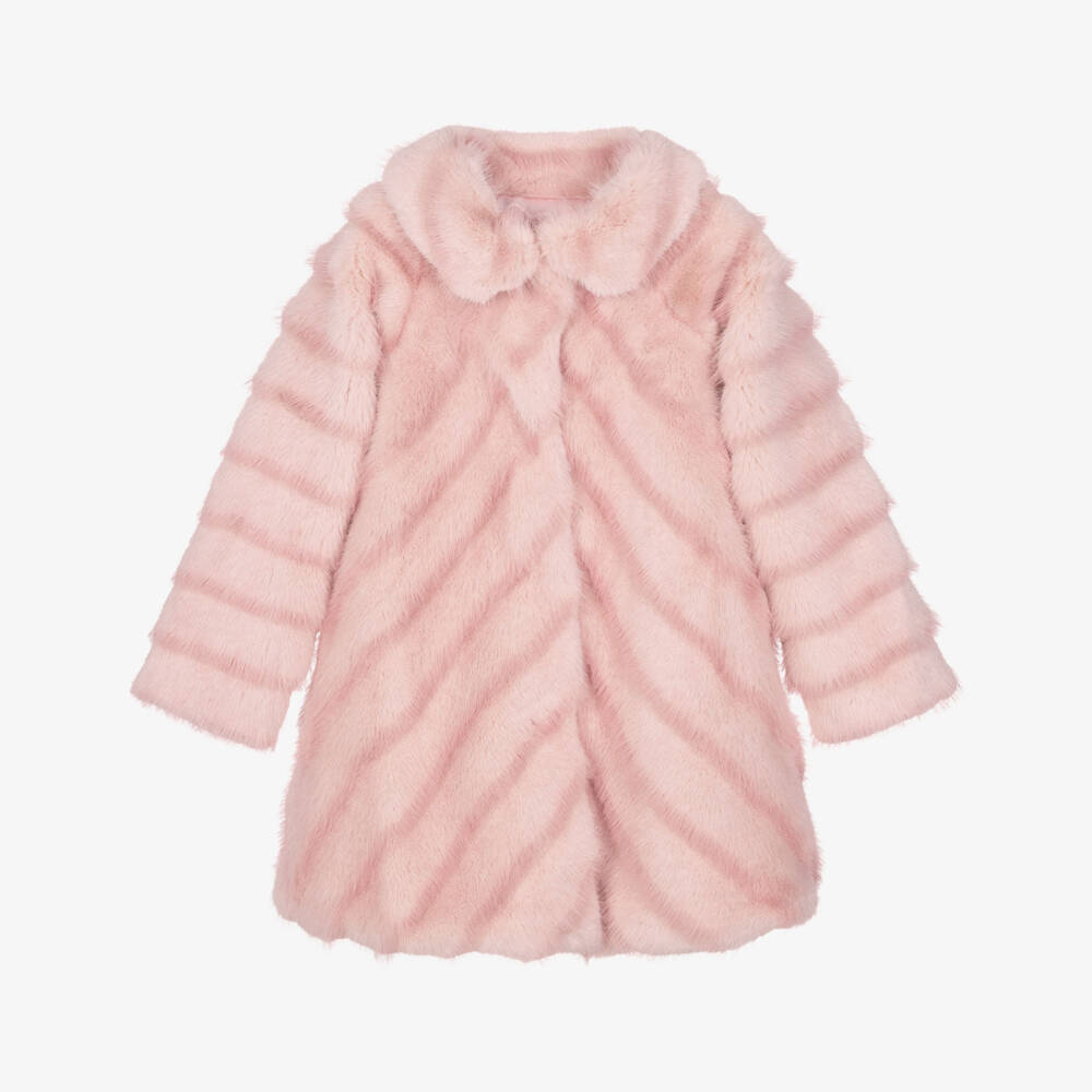 Monnalisa-Girls Pale Pink Faux Fur Coat | Childrensalon