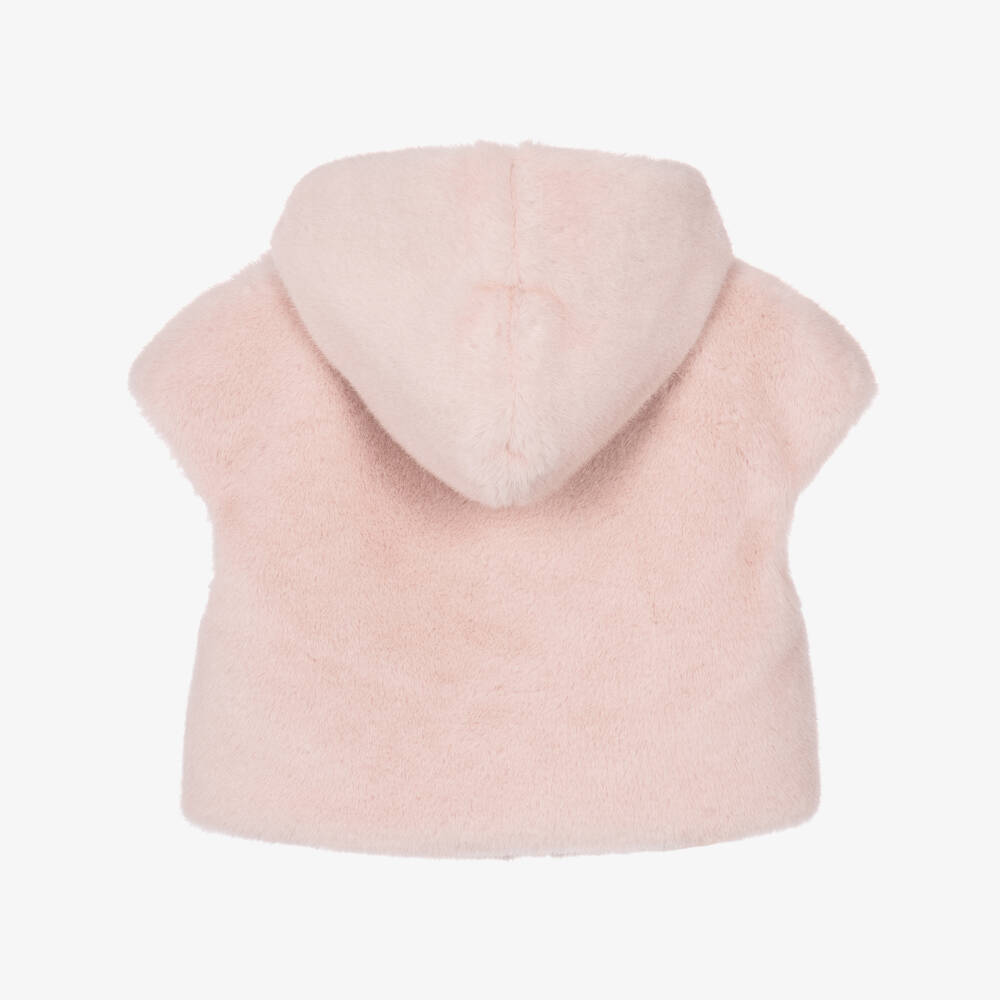 Monnalisa-Girls Pale Pink Faux Fur Gilet with Hood | Childrensalon