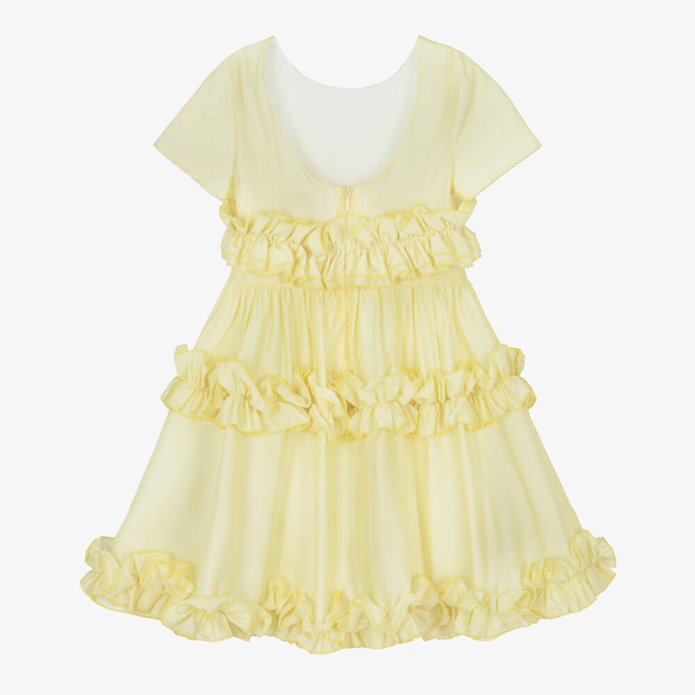 Monnalisa-Girls Pale Yellow Ruffle Dress | Childrensalon