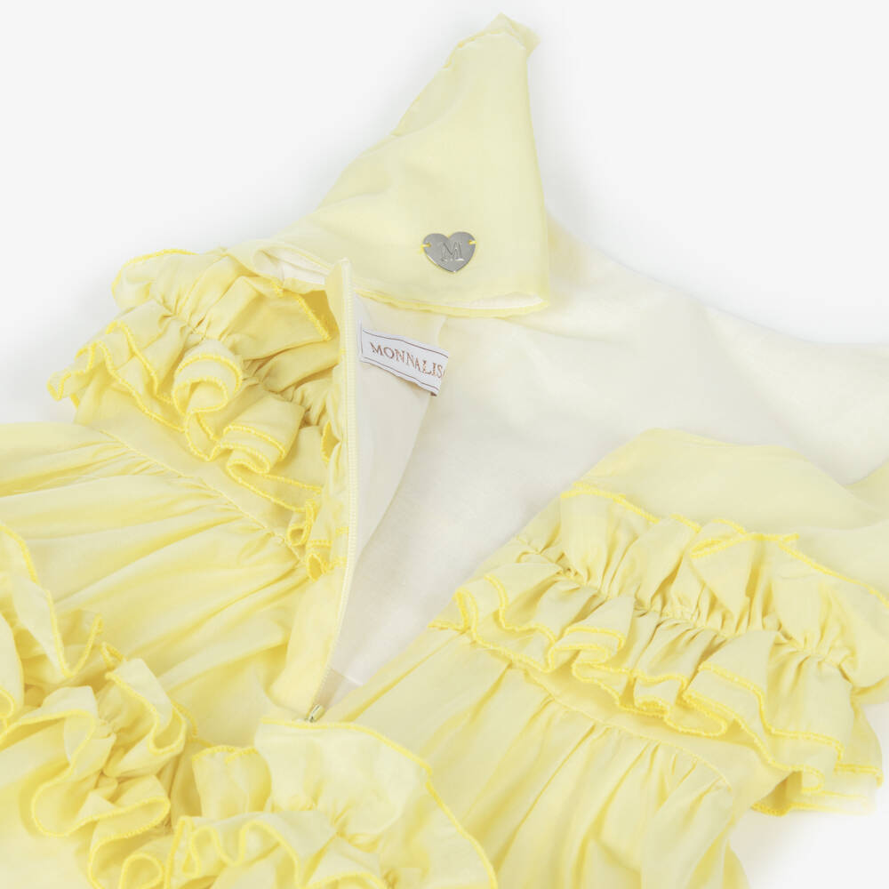 Monnalisa-Girls Pale Yellow Ruffle Dress | Childrensalon