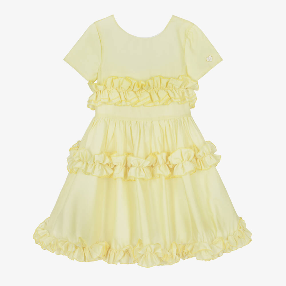 Monnalisa-Girls Pale Yellow Ruffle Dress | Childrensalon