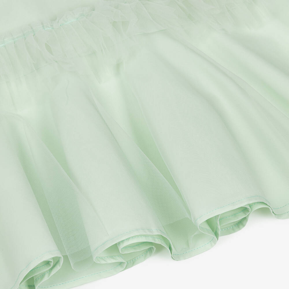 Monnalisa-فستان بطبقات تول قطن لون أخضر فاتح للبنات | Childrensalon