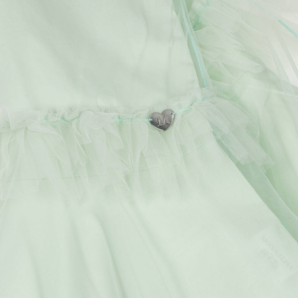 Monnalisa-فستان بطبقات تول قطن لون أخضر فاتح للبنات | Childrensalon