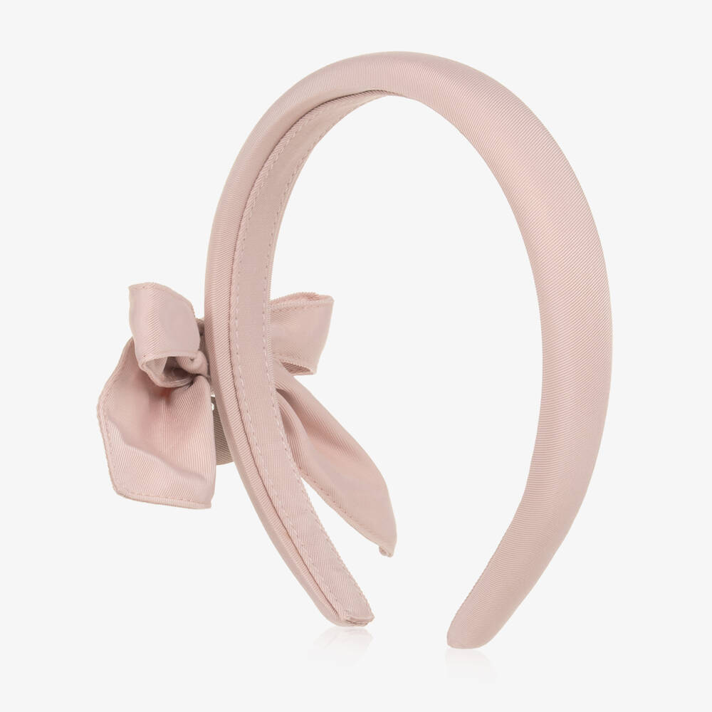 Monnalisa-Girls Pink Bow Hairband with Silver Logo Charm | Childrensalon
