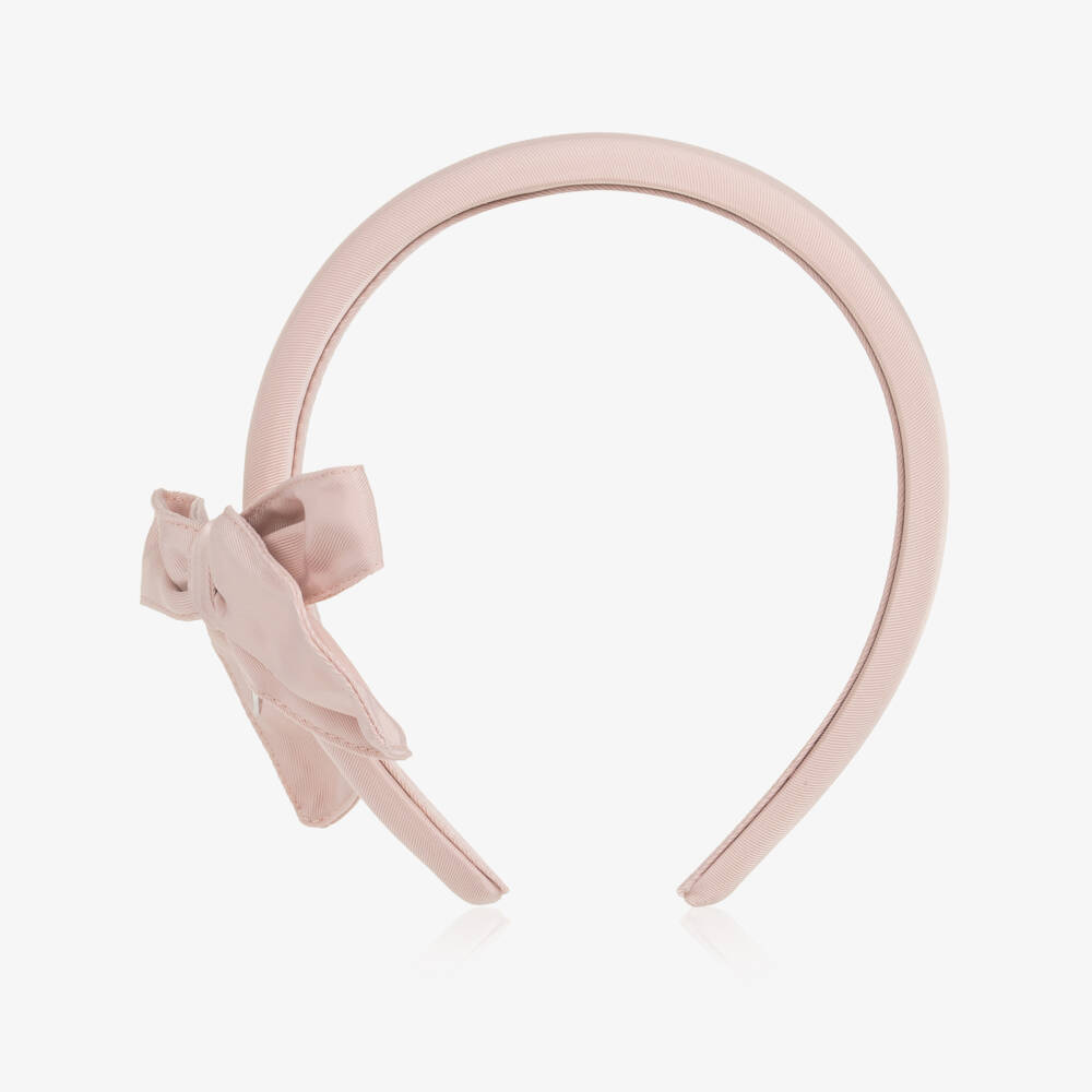Monnalisa-Girls Pink Bow Hairband with Silver Logo Charm | Childrensalon