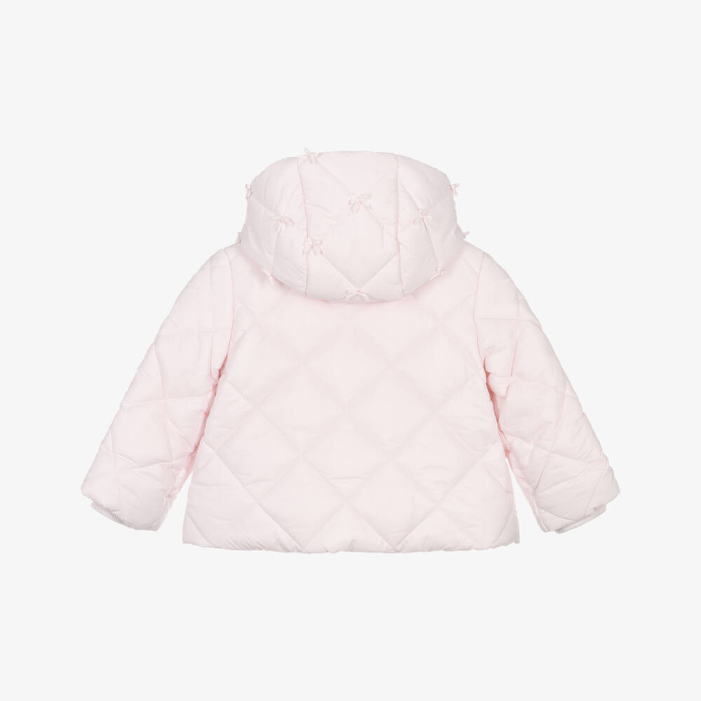 Monnalisa-Girls Pink Bow Puffer Jacket | Childrensalon