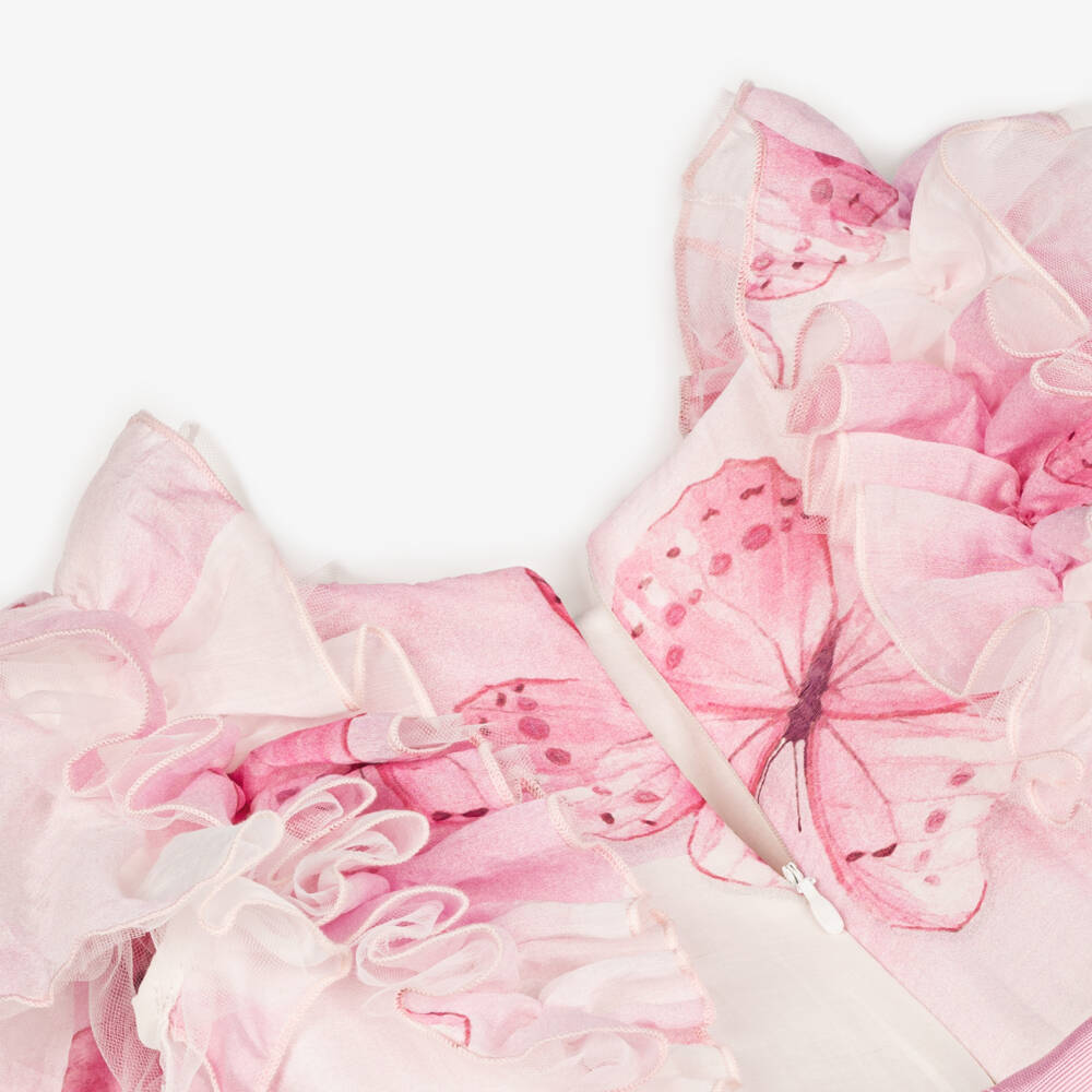 Monnalisa - Garden Party Butterfly Top & Pink Gingham Skirt Set